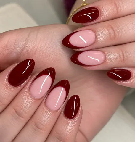 跨境秋冬美甲酒红法式穿戴甲温柔显白杏仁型假指甲预制甲nail批发
